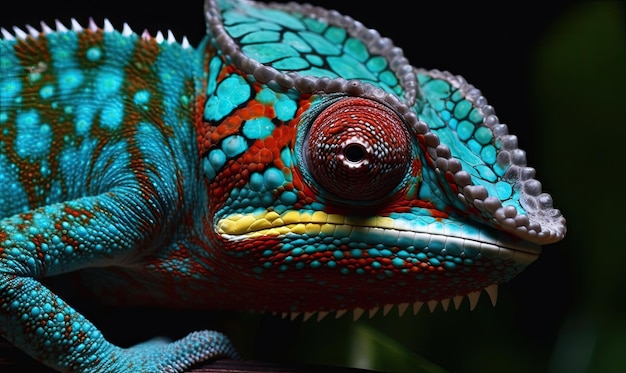 Vibrant colors of chameleon captured in closeup shot Creating using generative AI tools