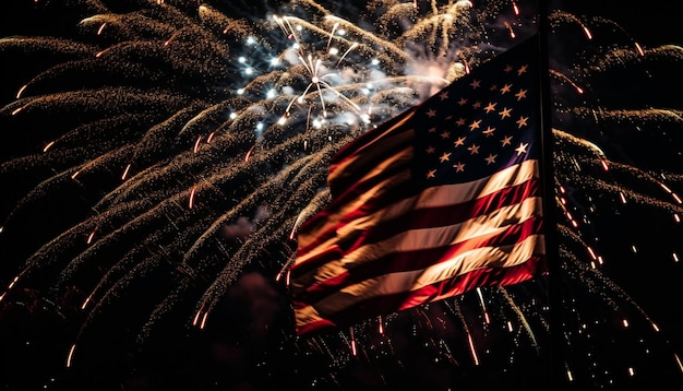 Vibrant colors illuminate dark Fourth of July night generated by AI