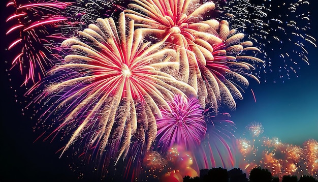 Vibrant colors illuminate exploding firework display at celebration