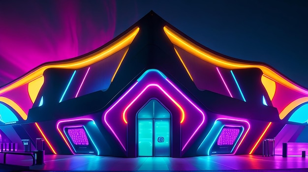 Vibrant colors illuminate futuristic nightclub design at night