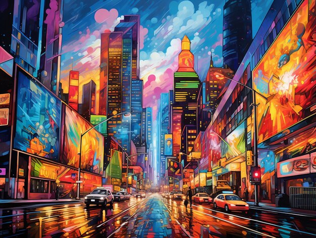 Premium AI Image | Vibrant colors illuminate modern city street backdrop