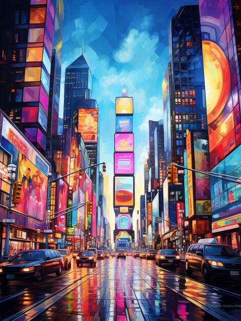 Vibrant colors illuminate modern city street backdrop