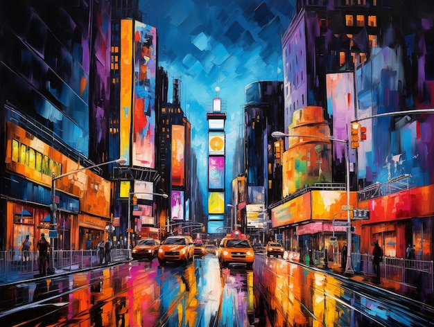 Vibrant colors illuminate modern city street backdrop