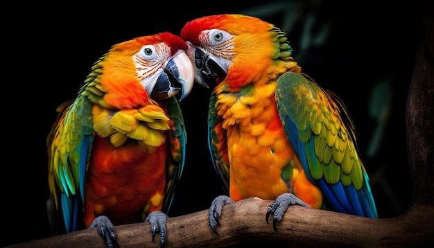 Vibrant colors of macaws in nature beauty generated by AI