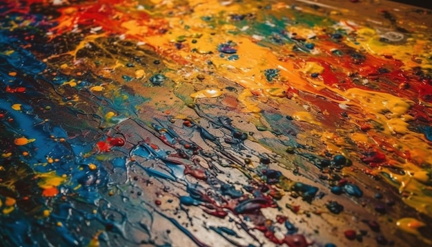 Photo vibrant colors mix in messy abstract painting a creative chaos generated by ai