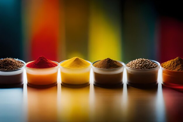 Vibrant colors of spices in a row generated