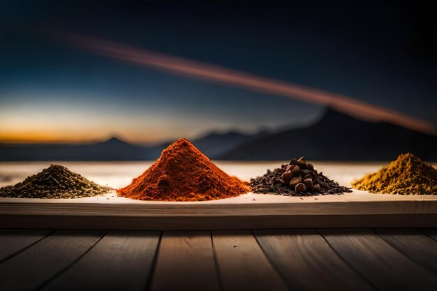 Photo vibrant colors of spices in a row generated