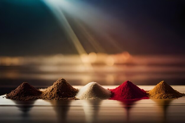 Vibrant colors of spices in a row generated