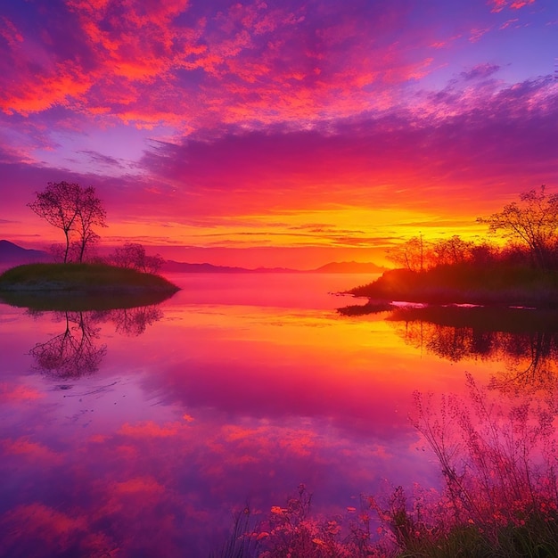 Vibrant colors in sunrise illuminating nature beauty generated by AI