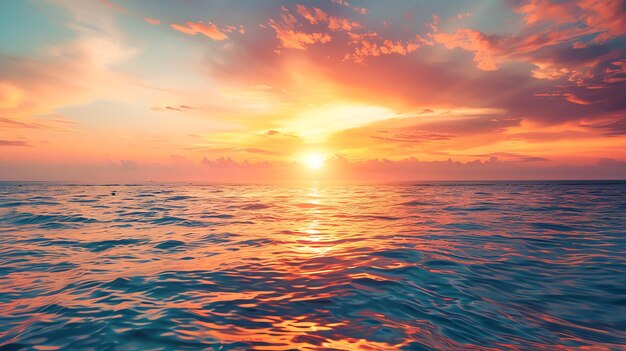 vibrant colors of a sunrise over the ocean with clouds reflecting on the water
