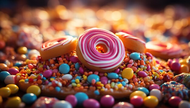 Foto colori vivaci cibo dolce dessert celebrazione freschezza variazione spuntino generato dall'intelligenza artificiale