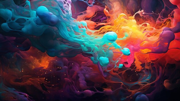 Vibrant colors swirling in futuristic underwater chaos