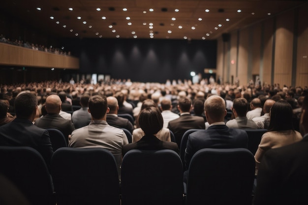 Foto vivace sala conferenze piena di professionisti aziendali