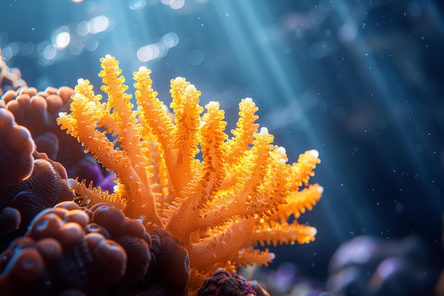 Vibrant Coral Reef Under Sunlit Ocean Waters