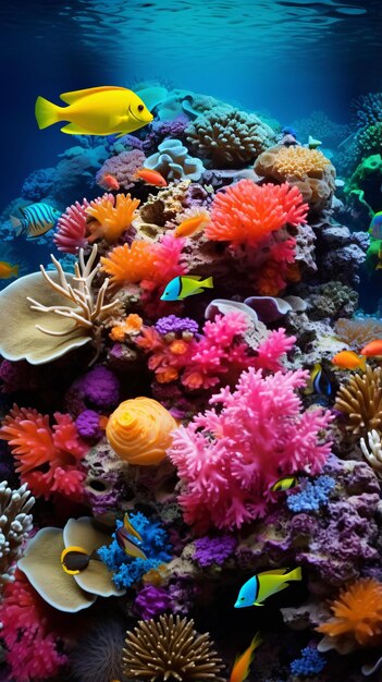 多様でカラフルな魚で満ちた活発なサンゴ礁
