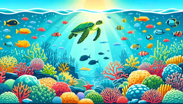 Vibrant Coral Reef Vector Scene