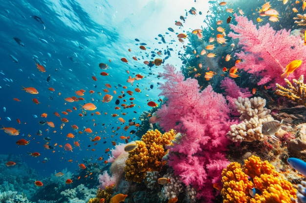 A vibrant coral reef with diverse marine life AI generated