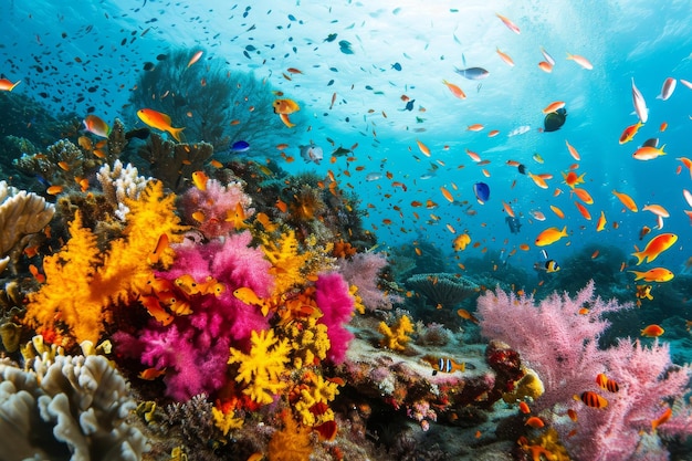 A vibrant coral reef with diverse marine life AI generated