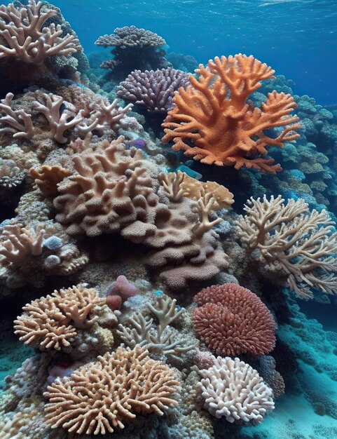 Vibrant coral reef with its variety of colorful corals and marine life