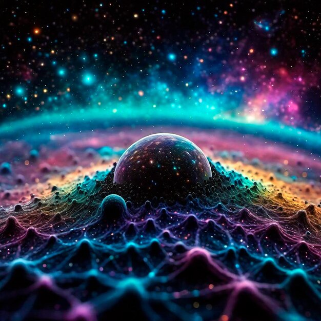 Photo vibrant cosmic landscape a planet amidst colorful celestial formations