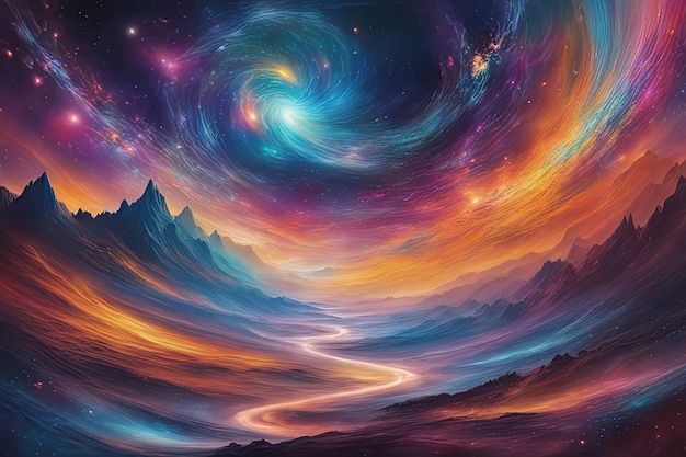 a vibrant cosmic landscape stretches across the vast expanse of spacefilled