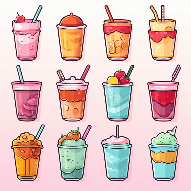 Photo vibrant and cute beverage clipart with colorful decorations