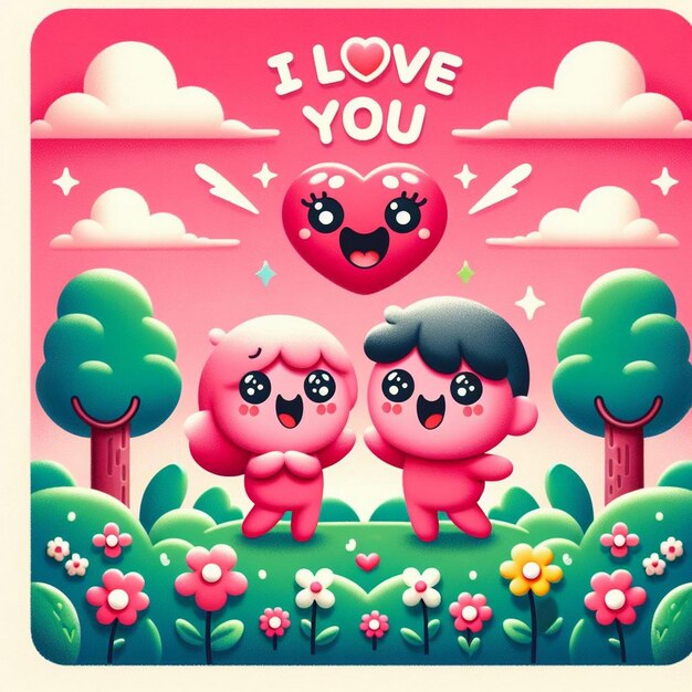 Photo vibrant and cute love background valentines cartoon illustration i love you