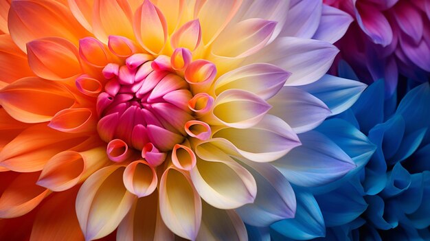 Vibrant dahlia blossom single flower multi colored petals