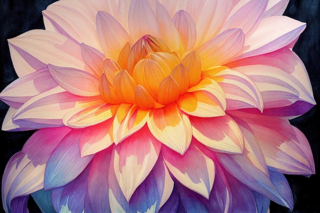 Vibrant Dahlia Watercolor Painting on White Background