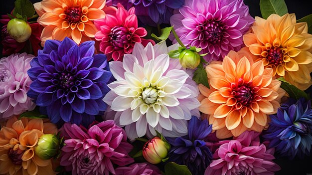 Vibrant dahlias bloom in a colorful bouquet nature decoration