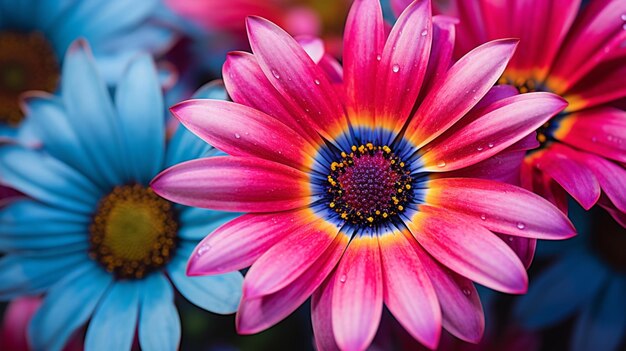 vibrant daisy blossom close up of multi colored petals