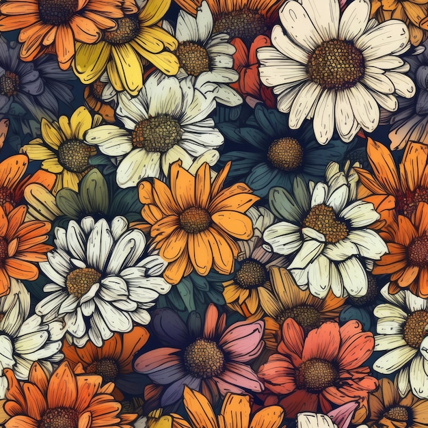 Vibrant Daisy Garden Красочная и подробная цветочная композиция