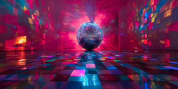 Vibrant dance floor shines under the colorful reflections of a disco ball Concept Disco Ball Dancing Colorful Lights Vibrant Atmosphere Party Vibes