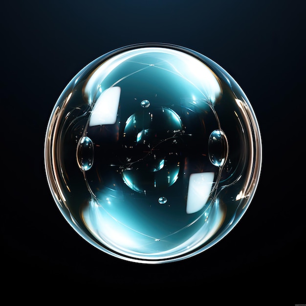 Photo vibrant dance of fluid energy in a glass sphereabstract background with glowing circlesglass sphere on a black background