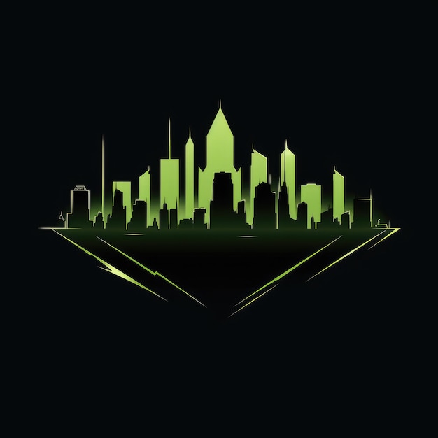 Vibrant Dark Gotham A Minimalistic Silhouette Logo in Military Green and Black Cityscape