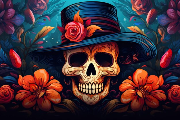 Vibrant Day of the Dead illustration background