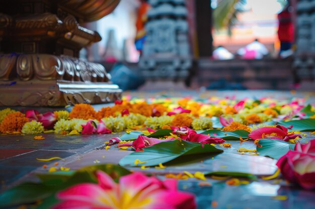 Vibrant decorations at a Hindu temple during Ugadi