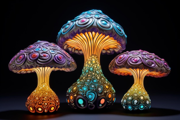 Photo vibrant decorative mushrooms generate ai