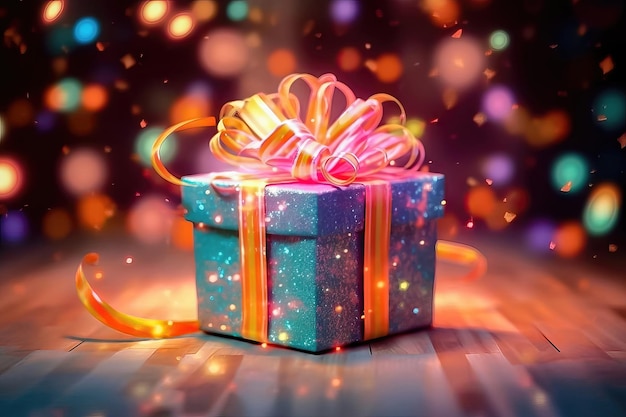 Vibrant Delight Colorful Gift Box with Ribbon and Bow Generative AI