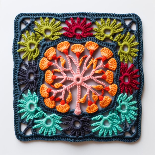 The Vibrant Delight of an Overhead Flat View on a Colorful Arboreal Granny Square