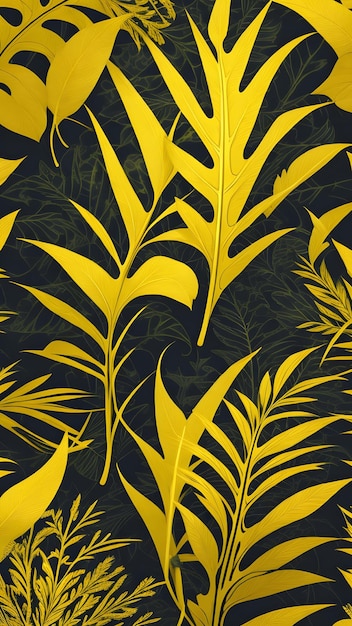 Vibrant Detail Realistic Yellow Monstera Leaf Pattern