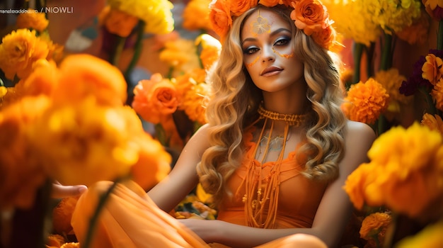A vibrant dia de los muertos celebration with marigolds