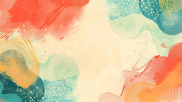 vibrant digital abstract art with fluid shapes and floating dots in bright color palette for mockup