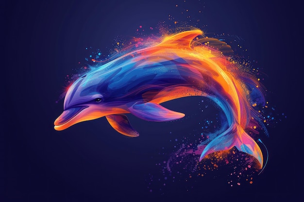 Фото Живая цифровая плоская логотипная иллюстрация прыгающего дельфина