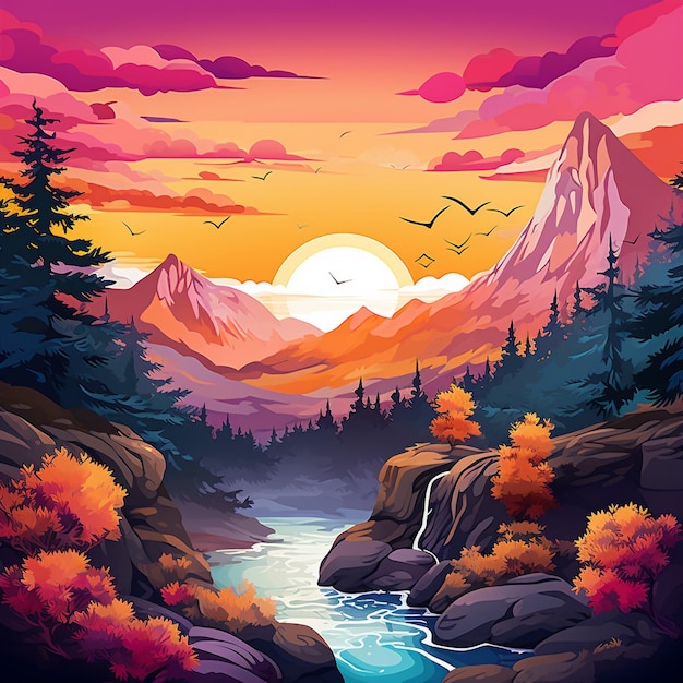 Vibrant Digital Illustration of a Breathtaking Natural Landscape