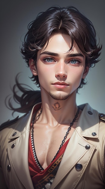 Vibrant digital painting of a charismatic young man