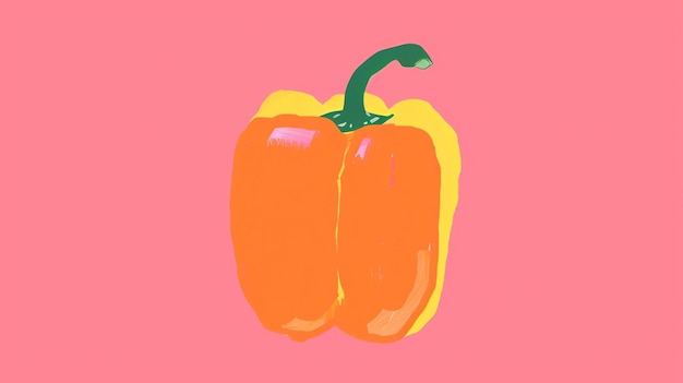 Vibrant digital painting of an orange bell pepper on a pink background