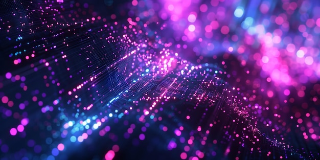 Вибрационная цифровая волна частиц в розовом и синем цветах