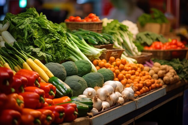 Photo vibrant display array of fresh assorted vegetables captured on market counter ar 32