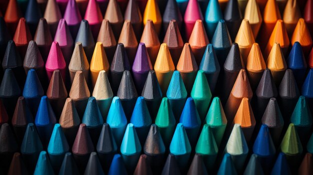 A vibrant display of colored crayons arranged in a row